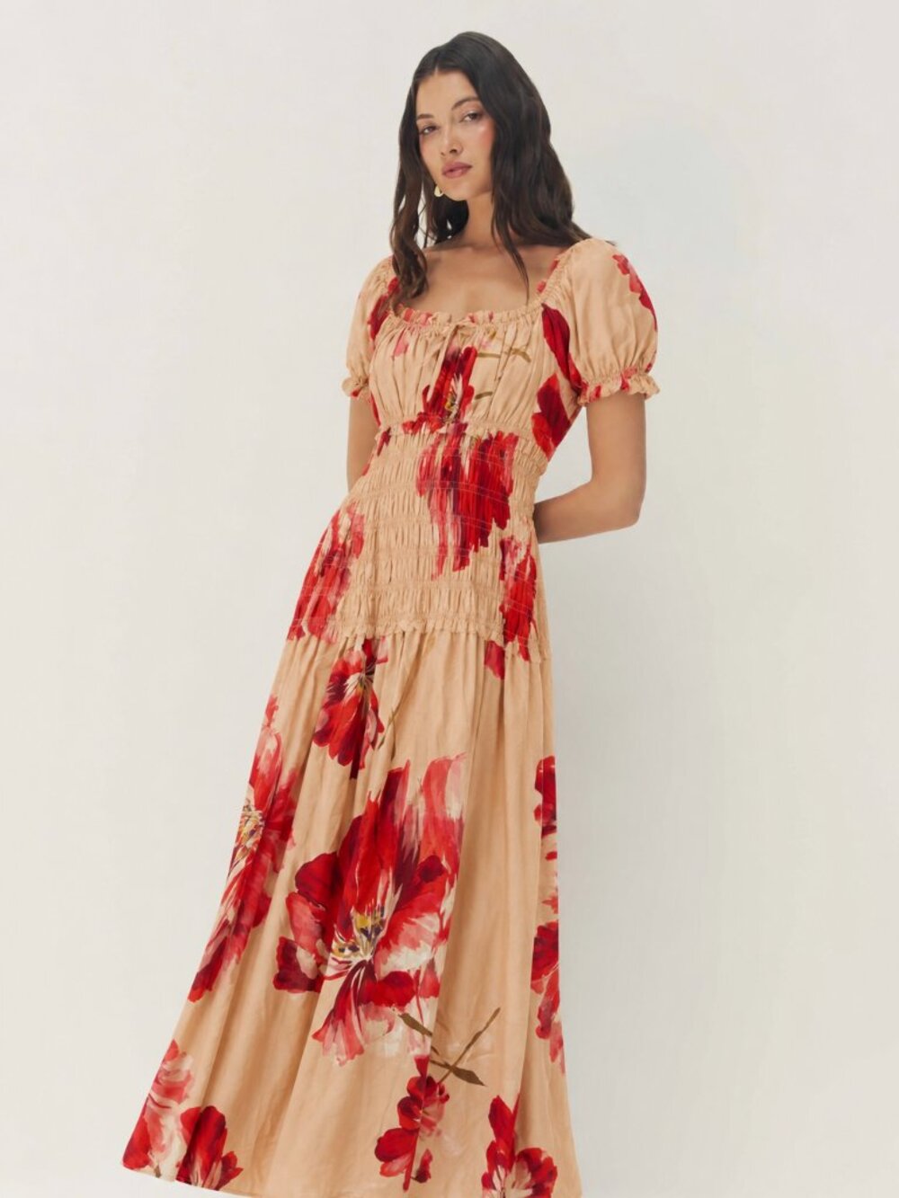 Hutch - Cream Maxi Dress with Red Floral Print